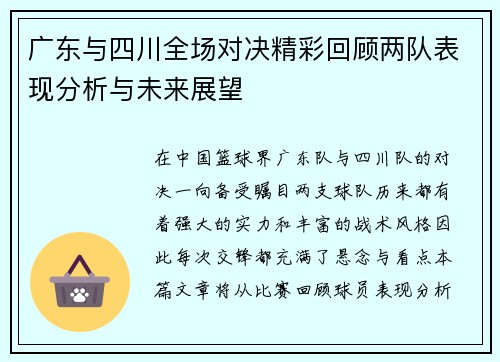 广东与四川全场对决精彩回顾两队表现分析与未来展望